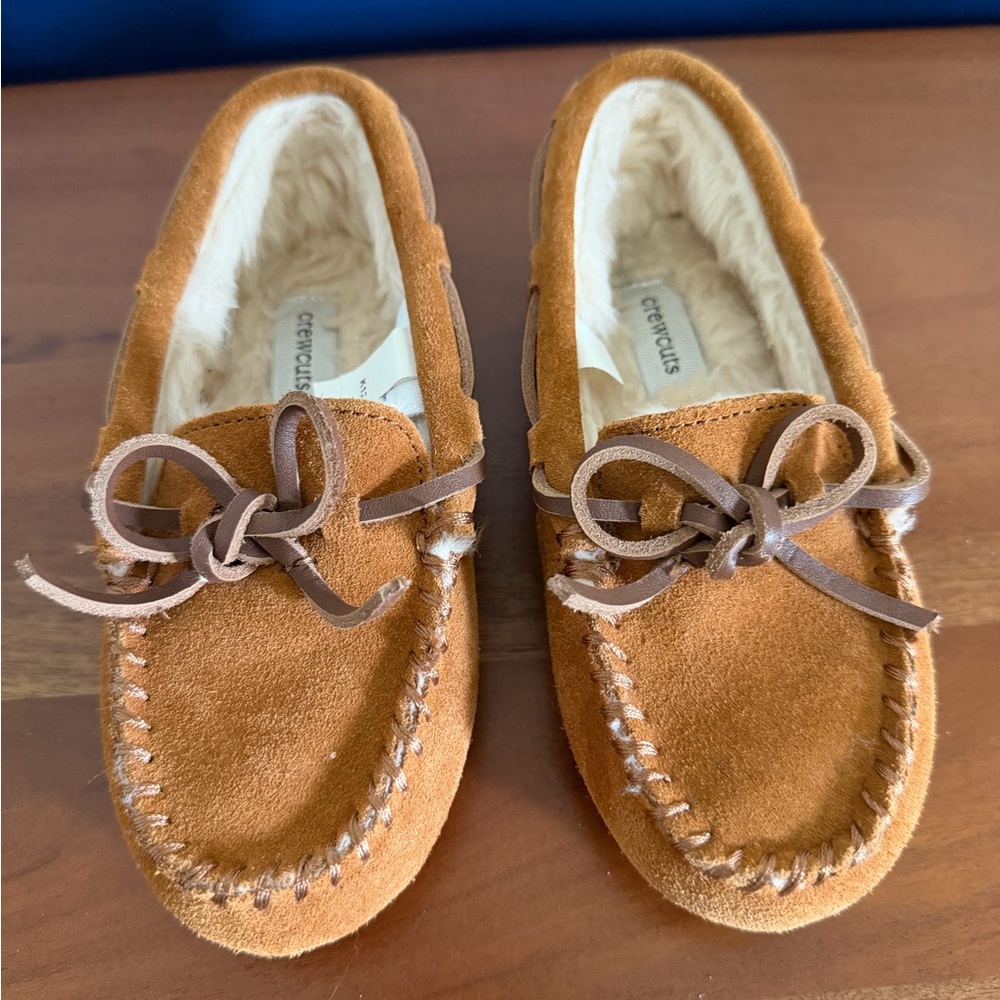 Crewcuts by J.Crew Youth Suede Faux-Shearling Moccasin Slippers Toddler Size 12